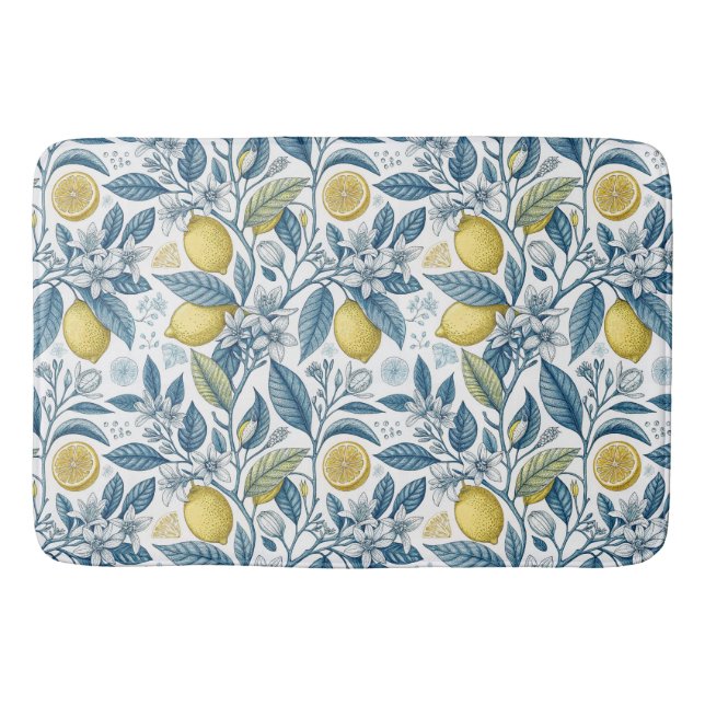 Tapete De Banheiro Elegant Mediterranean Lemon Botanical Navy (Frente)