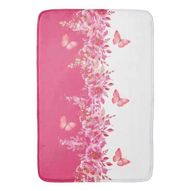 Tapete De Banheiro Elegant Pink Botanical Bath Mat  (Frente Vertical)