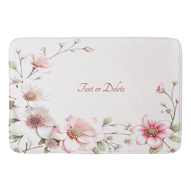 Tapete De Banheiro Elegant Pink White Floral Bath Mat (Frente)