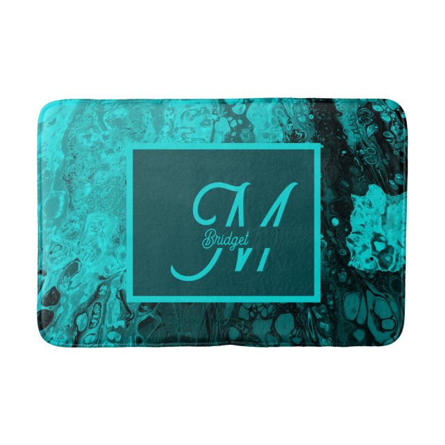 Tapete De Banheiro Elegante Aqua Teal bold Script Monograma (Frente)