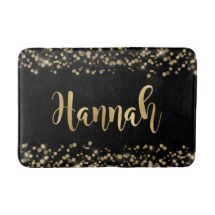 Tapete De Banheiro Elegante Black Glitter Confetti Dourado Nome