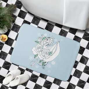 Tapete De Banheiro Elegante Dragão de Gelo Branco Rosas Azuis Fantasi