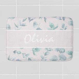 Tapete De Banheiro Elegante Eucalipto Aquarela Nome Personalizado