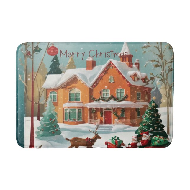 Tapete De Banheiro Elegante Feliz Natal Festivo Bath Mat (Frente)