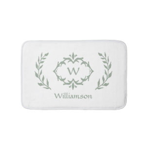 Tapete De Banheiro Elegante Moderno Monograma Wreath Sage Verde Branc