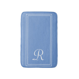 Tapete De Banheiro Elegante Monograma Azul Personalizado
