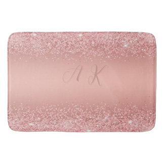Tapete De Banheiro Elegante Monograma Luxo Brilho em Rose Gold