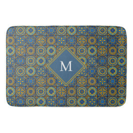 Tapete De Banheiro Elegante monograma personalizado marroquino azul e