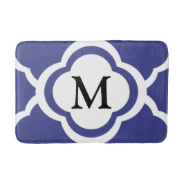 Tapete De Banheiro Elegante Padrão Azul Marinho Monograma