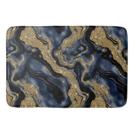 Tapete De Banheiro Elegante padrão de ágata azul naval e brilho doura