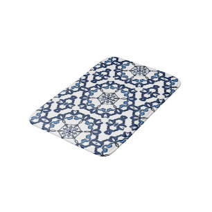 Tapete De Banheiro Elegante Padrão Floral Vintage Azul Delft Holandês