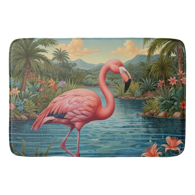 Tapete De Banheiro Elegante paraíso tropical rosa flamingo (Frente)