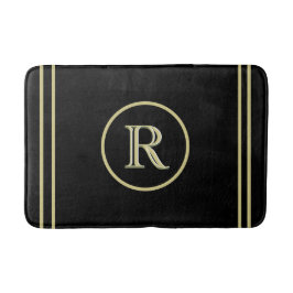 Tapete De Banheiro Elegante preto chic e monograma personalizado Dour