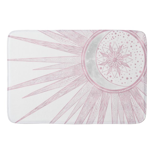 Tapete De Banheiro Elegante Sun Moon Doodle Mandala White Design (Frente)