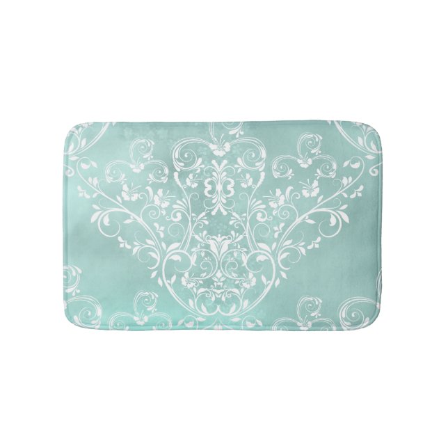 Tapete De Banheiro Elegante Teal e White Damask (frente)