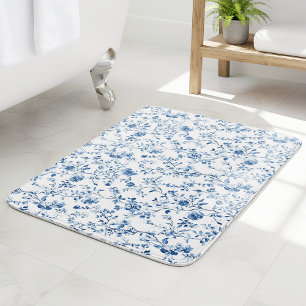 Tapete De Banheiro Elegante Toile Branco Azul Estilo Vintage Francês