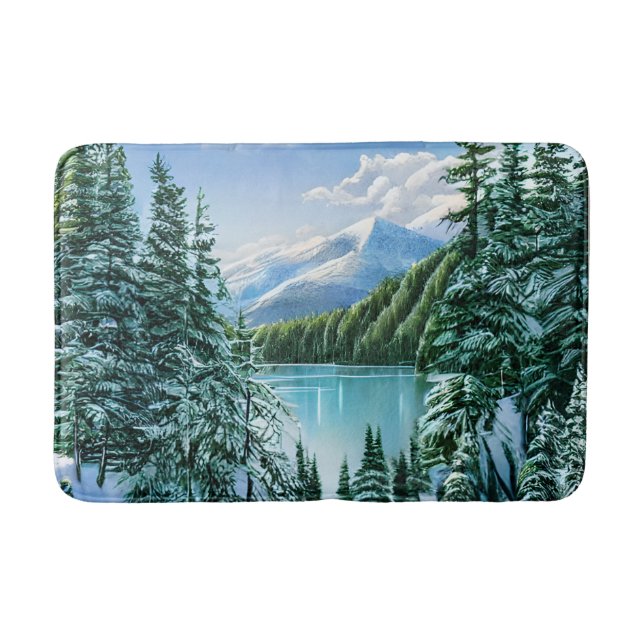 Tapete De Banheiro Elegante Winter Mountain Lake Pine Treine Nature (Frente)