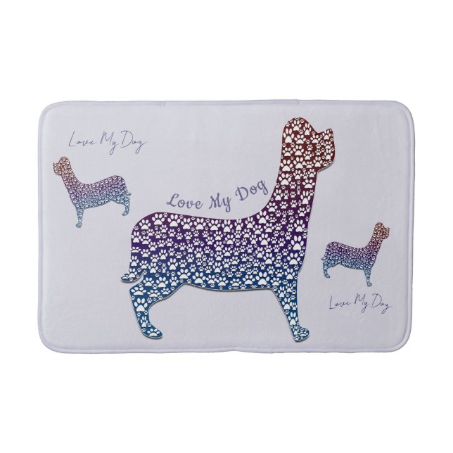 Tapete De Banheiro Embossed Indigo Gradient Paw Print Dog Outline (Frente)