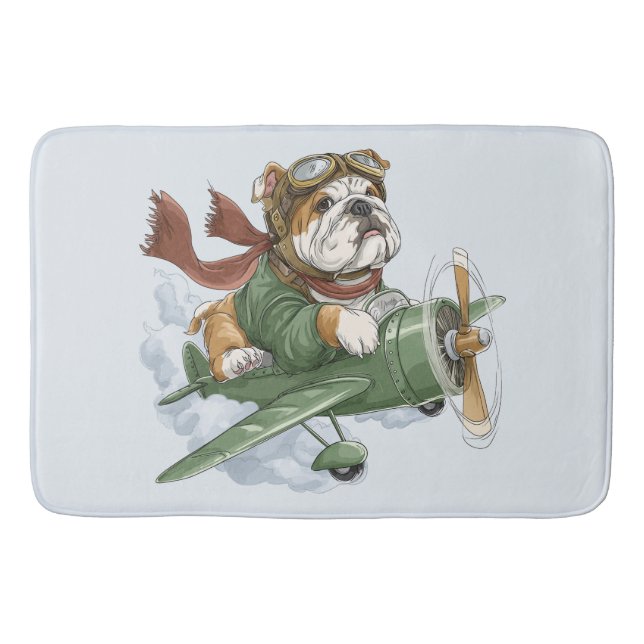 Tapete De Banheiro English Bulldog Pilot Airplane (Frente)
