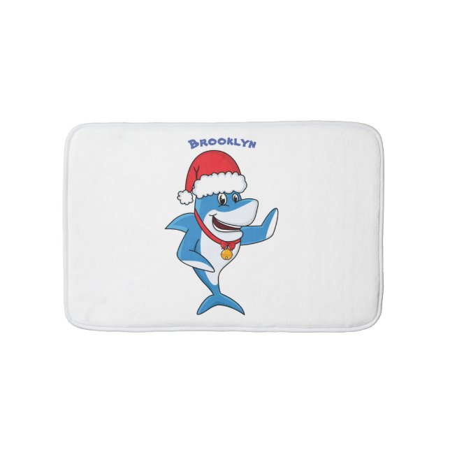 Tapete De Banheiro Engraçado desenho animado de tubarão de Natal (frente)
