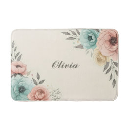 Tapete De Banheiro Esboço de Flores Delicadas em Aquarela
