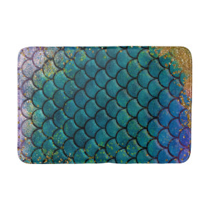 Tapete De Banheiro Escamas de peixe sereia glamorosas roxo azul turqu