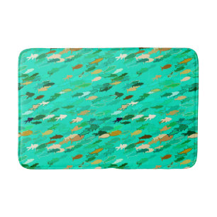 Tapete De Banheiro Escola de peixes, aqua, verde, ouro