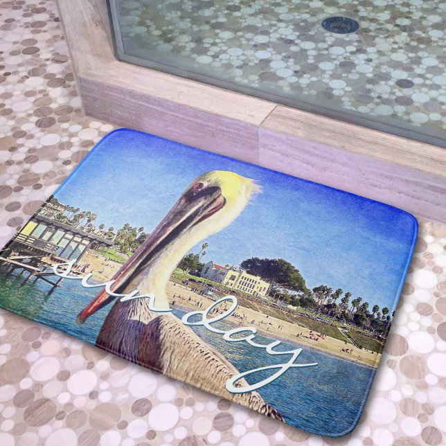 Tapete De Banheiro Escrita no dia de fotos do Sol com Pássaro Pelican (Criador carregado)