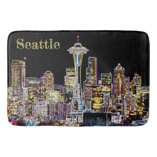 Tapete De Banheiro Escuro seja a noite - Luminoso Seattle Skyline