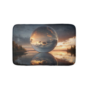 Tapete De Banheiro Esfera Reflexiva Surrealista com Nuvens ao Pôr do