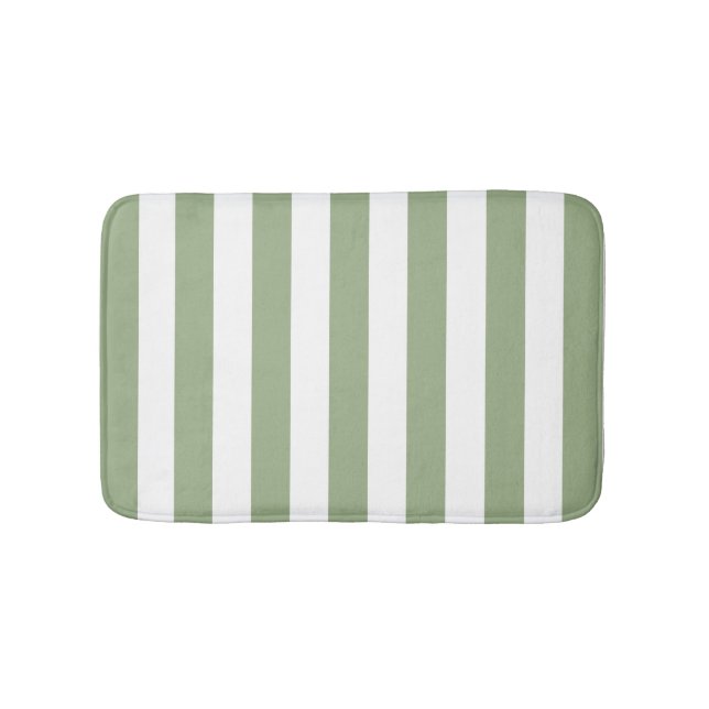 Tapete De Banheiro Espessa Vertical Stripes Sage E White Stripes (frente)