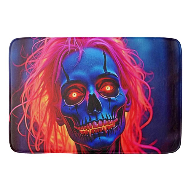 Tapete De Banheiro Esqueleto de areia com Design de cabelo rosa (Frente)