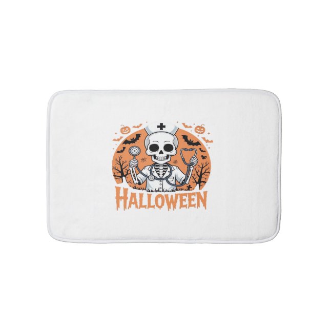 Tapete De Banheiro Esqueleto de Enfermeira Halloween Essencial T-Shir (frente)
