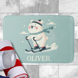 Tapete De Banheiro Esquiando Urso Polar Fofo Personalizado