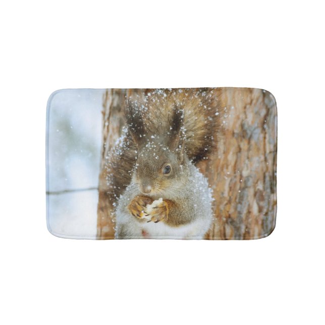 Tapete De Banheiro Esquilo bonito numa paisagem de inverno (frente)