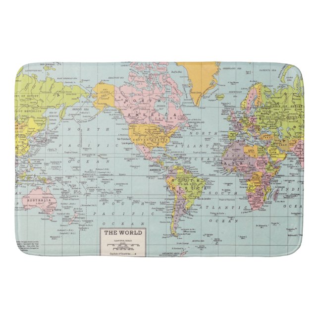 Tapete De Banheiro Esteira de banho do mapa do mundo (Frente)