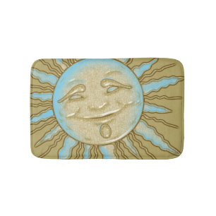 Tapete De Banheiro Esteira de banho Dourado azul de sorriso de Sun do
