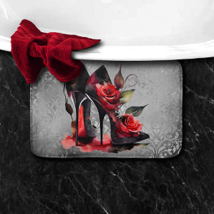 Tapete De Banheiro Estilettos Vermelhos Fashionistas Góticos com Rosa