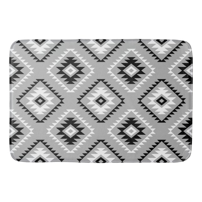 Tapete De Banheiro Estilo Aztec Padrão Motif Cinza Preta Branco (Frente)