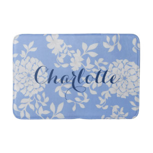 Tapete De Banheiro Estilo de Desvio Floral Azul Holandês