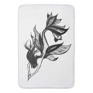 Tapete De Banheiro Estilo de Tatuagem de Sereia Desenho de Tinta Somb