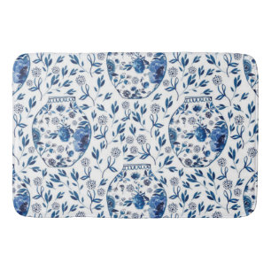 Tapete De Banheiro Estilo Floral de Chinoiserie Azul e Branco, pintad