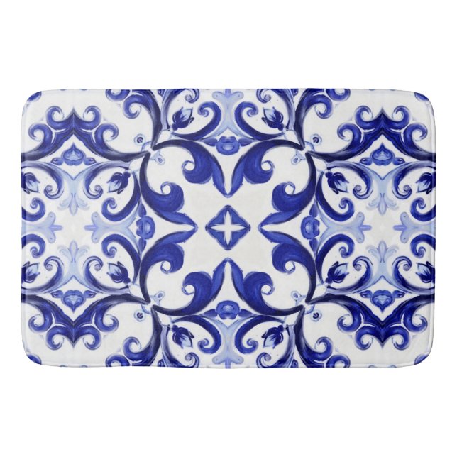 Tapete De Banheiro Estilo italiano,azulejos,majolica Impressão de tud (Frente)