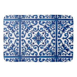 Tapete De Banheiro estilo italiano,Mediterrâneo,mosaico,azul,
