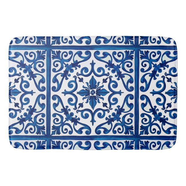 Tapete De Banheiro estilo italiano,Mediterrâneo,mosaico,azul, (Frente)
