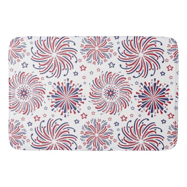 Tapete De Banheiro Estrelas brancas e azuis vermelhas e fogos de arti (Frente)