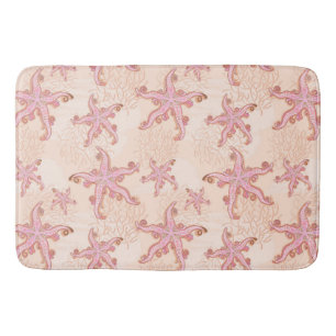 Tapete De Banheiro Estrelas-do-mar e Coral Padrão Pastel Rosa