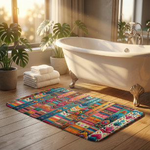 Tapete De Banheiro Estrias de Boho Vibrantes: Arte Têxtil Eclética