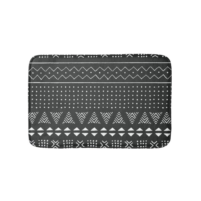 Tapete De Banheiro Etnia tribal: padrão branco negro. (frente)