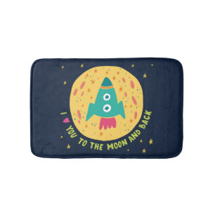 Tapete De Banheiro Eu te amo à lua e ao Rocketship traseiro